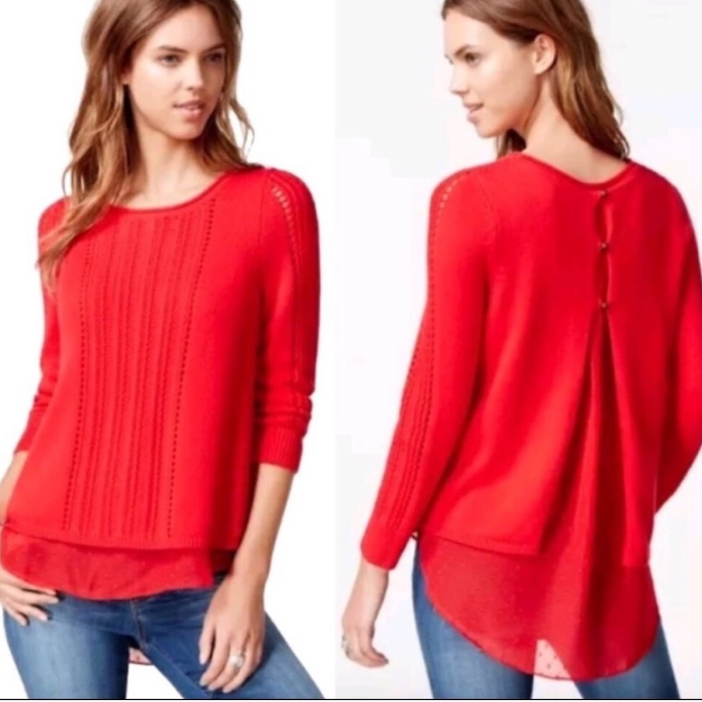 LUCKY BRAND RED SWISS DOT OPEN BACK SWEATER